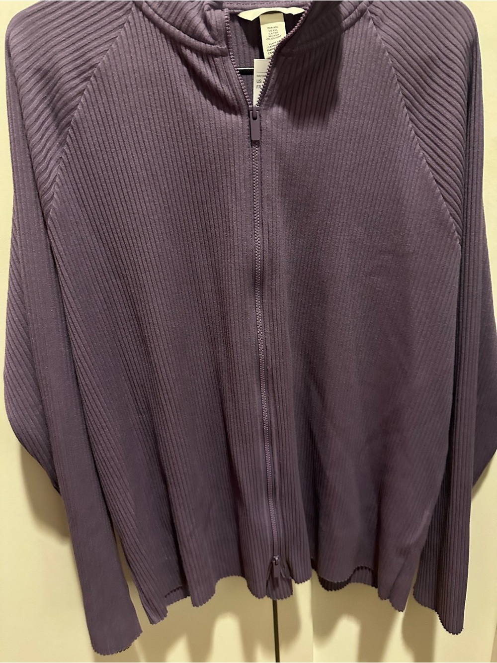 🆕 H&M Ribbed Double-Zip Pullover in DeepLavender - Picture 3 of 4